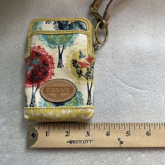 Fossil Wristlet Wallet Women Multicolor Tree Bird Print Coated Zip Case Pocket - Picture 7 of 8